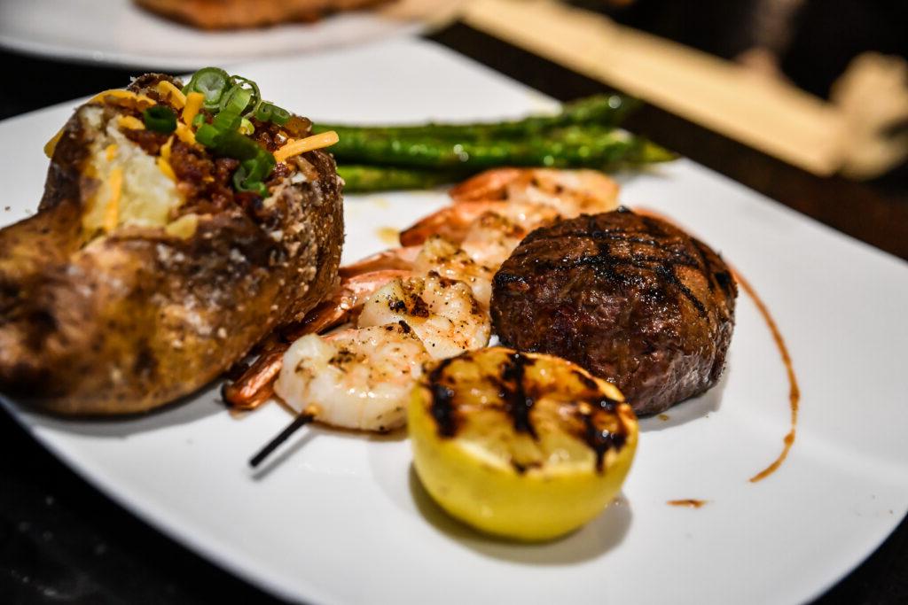 plate of steak and shrimp